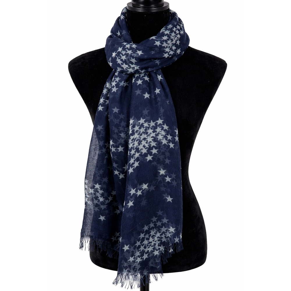 Nicole Marciano Womens Rectangular Scarf One Size Navy Blue White Stars Print
